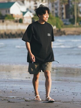 「MALIBU SHIRTS（マリブシャツ）のアイテム」を使った、たなかさん（メンズ・172cm）の夏コーディネート