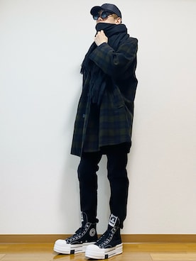 「DRKSHDW by RICK OWENS（ダークシャドウ バイ リックオウエンス）のアイテム（スニーカー）」を使った、kz_balance56さん（メンズ・170cm）の冬コーディネート