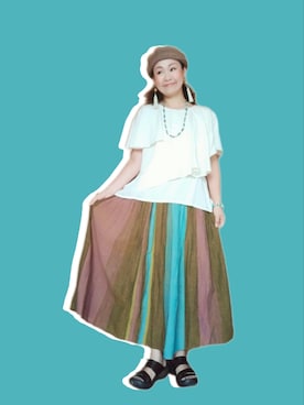 「チャイハネ（チャイハネ）のアイテム（ハンチング/ベレー帽）」を使った、michiyogaさん（レディース・159cm）の夏コーディネート