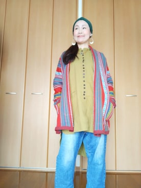 「チャイハネ（チャイハネ）のアイテム（カーディガン/ボレロ）」を使った、michiyogaさん（レディース・159cm）の冬コーディネート