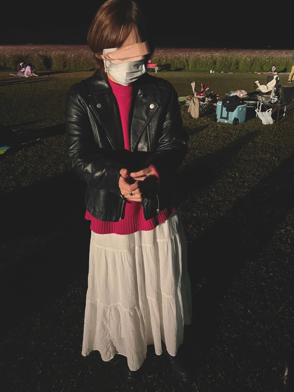 「ニット、低身長、低身長コーデ、低身長女子、ゆったりコーデ」｜「GRLのライダースジャケット（ライダースジャケット、ブラック系）」を使った、a m i .さん（レディース・148cm）の秋コーディネートの1枚目の写真