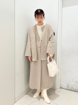 「SENSE OF PLACE by URBAN RESEARCH（センスオブプレイスバイアーバンリサーチ）のアイテム（ノーカラーコート）」を使った、ひかたんさん（レディース・158cm）の秋コーディネート