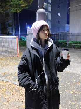 「アイテム（ニットキャップ/ビーニー、ピンク系）」を使った、ひかたんさん（レディース・158cm）の秋コーディネート