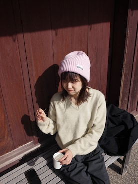 「アイテム（ニットキャップ/ビーニー、ピンク系）」を使った、ひかたんさん（レディース・158cm）の秋コーディネート