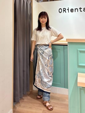 「アイテム（サンダル、ブルー系）」を使った、Tanakaさん（レディース・156cm）の夏コーディネート