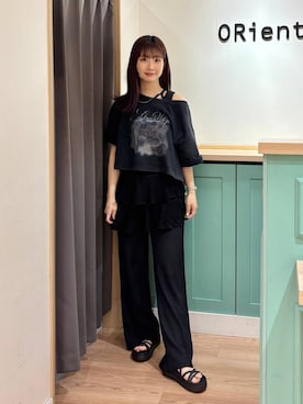 「アイテム（サンダル、ピンク系）」を使った、Tanakaさん（レディース・156cm）の夏コーディネート