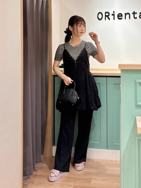 「アイテム（サンダル、パープル系）」を使った、Tanakaさん（レディース・156cm）の夏コーディネート