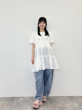 「ORiental TRaffic（オリエンタルトラフィック）のカット デザイン パデット 厚底 サンダル /51206（サンダル、ピンク系）」を使った、Tanakaさん（レディース・156cm）の夏コーディネート