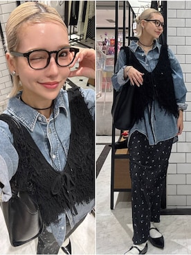 「LOWRYS FARM（ローリーズファーム）のストレッチサテンスカート　 290120（スカート、ブラック系）」を使った、Marikaさん（レディース・153cm）の春コーディネート