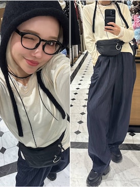 「LOWRYS FARM（ローリーズファーム）のイージーワイドコクーンパンツ 327286（その他パンツ、ブルー系）」を使った、Marikaさん（レディース・153cm）の春コーディネート