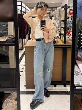 「LOWRYS FARM（ローリーズファーム）のワイドストレートデニムパンツ　607883（デニムパンツ、ブルー系）」を使った、Marikaさん（レディース・153cm）の春コーディネート