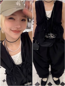 「LOWRYS FARM（ローリーズファーム）のイージーワイドコクーンパンツ 327286（その他パンツ、ブラック系）」を使った、Marikaさん（レディース・153cm）の夏コーディネート