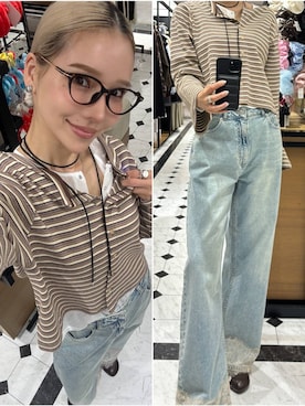 「LOWRYS FARM（ローリーズファーム）のレースデニム　601055（デニムパンツ、ブルー系）」を使った、Marikaさん（レディース・153cm）の春コーディネート