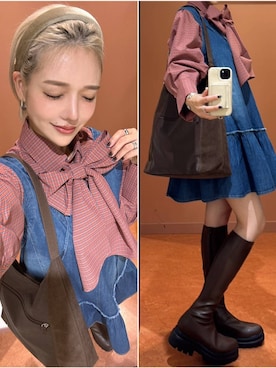 「アイテム（カチューシャ）」を使った、Marikaさん（レディース・153cm）の秋コーディネート