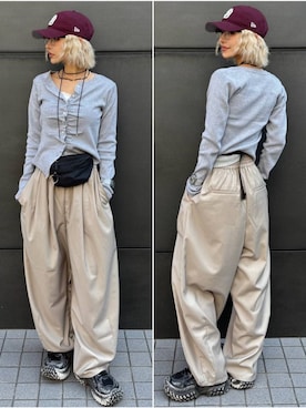 「LOWRYS FARM（ローリーズファーム）のイージーワイドコクーンパンツ 327286（その他パンツ、ゴールド系）」を使った、Marikaさん（レディース・153cm）の春コーディネート