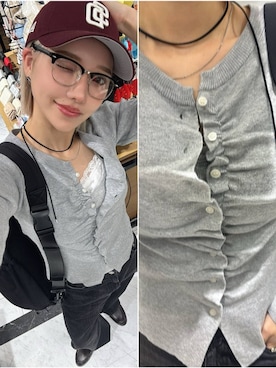 「LOWRYS FARM（ローリーズファーム）のワイドストレートデニムパンツ　607883（デニムパンツ、ブラック系）」を使った、Marikaさん（レディース・153cm）の春コーディネート