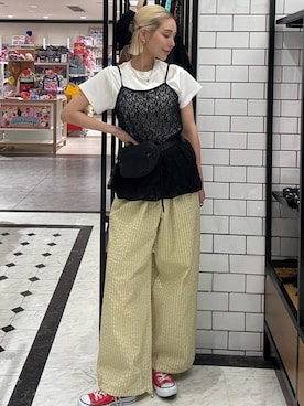 「LOWRYS FARM（ローリーズファーム）のフライスチビＴＥＥ 637055（Tシャツ/カットソー、ホワイト系）」を使った、Marikaさん（レディース・153cm）の春コーディネート