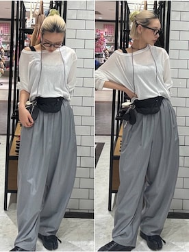 「LOWRYS FARM（ローリーズファーム）のイージーワイドコクーンパンツ 327286（その他パンツ、グレー系）」を使った、Marikaさん（レディース・153cm）の春コーディネート