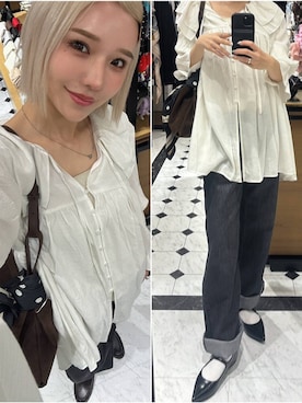 「LOWRYS FARM（ローリーズファーム）のソウバリスクエアタンクトップ　294378（タンクトップ、ゴールド系）」を使った、Marikaさん（レディース・153cm）の春コーディネート