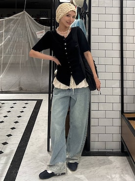 「LOWRYS FARM（ローリーズファーム）のレースデニム　601055（デニムパンツ、ブルー系）」を使った、Marikaさん（レディース・153cm）の夏コーディネート