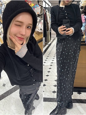 「LOWRYS FARM（ローリーズファーム）のストレッチサテンスカート　 290120（スカート、ブラック系）」を使った、Marikaさん（レディース・153cm）の春コーディネート