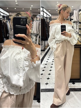 「LOWRYS FARM（ローリーズファーム）のイージーバギーデニム　601067（デニムパンツ、ピンク系）」を使った、Marikaさん（レディース・153cm）の春コーディネート