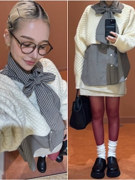 「LOWRYS FARM（ローリーズファーム）のビックボウタイチェックシャツ  573050（シャツ/ブラウス）」を使った、Marikaさん（レディース・153cm）の秋コーディネート