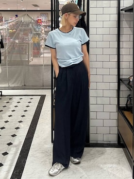 「LOWRYS FARM（ローリーズファーム）のバスケットワイドパンツ 637610（スラックス、ブルー系）」を使った、Marikaさん（レディース・153cm）の春コーディネート
