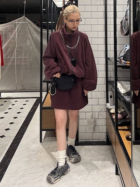「アイテム（ブルゾン、レッド系）」を使った、Marikaさん（レディース・153cm）の秋コーディネート