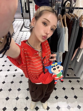 「LOWRYS FARM（ローリーズファーム）のカットイージーコクーンパンツ　292362（スウェットパンツ、ブラウン系）」を使った、Marikaさん（レディース・153cm）の夏コーディネート