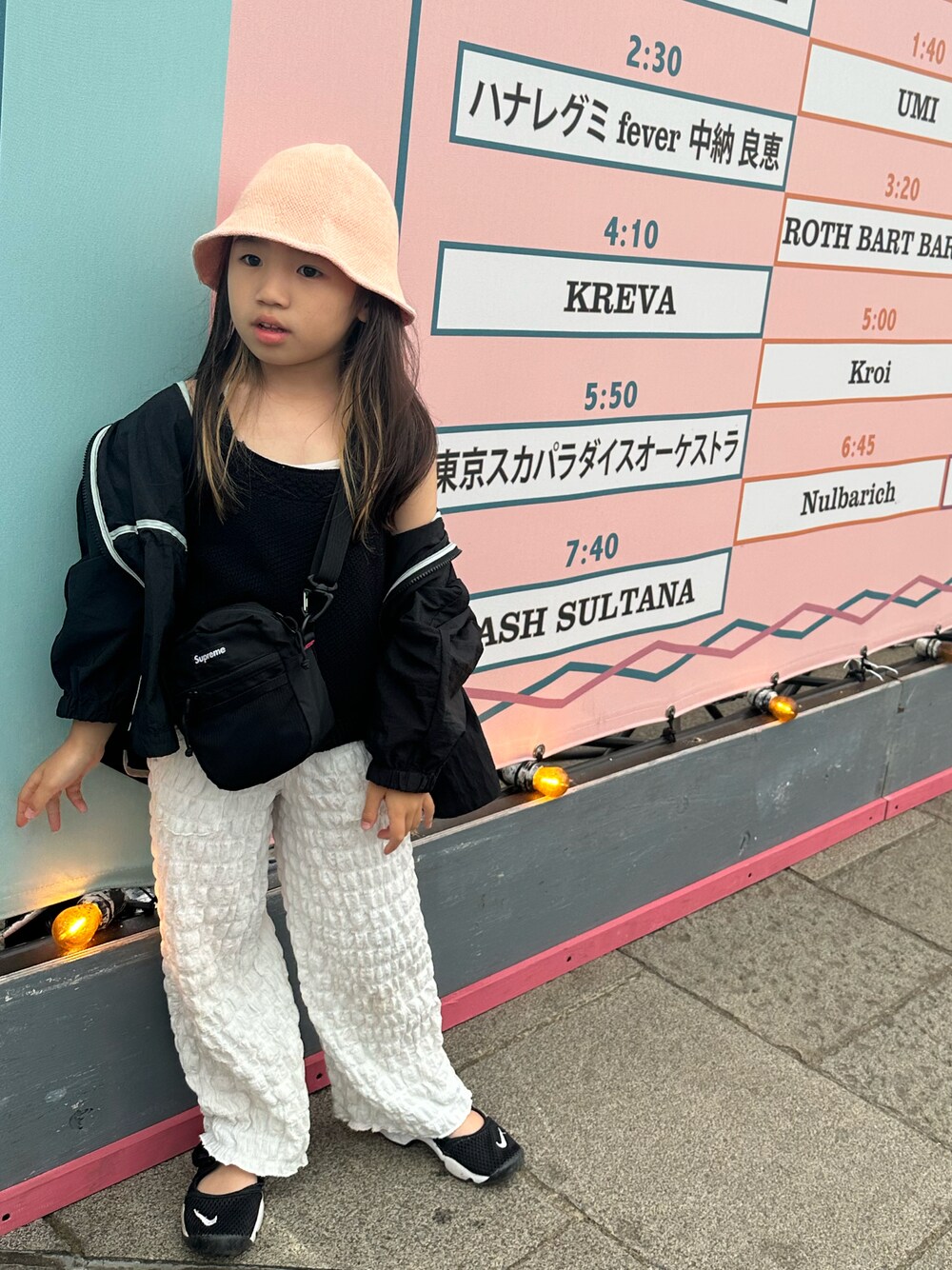 「夏コーデ、キッズコーデ、フェススタイル、休日スタイル、マリン、海、おんなのこ、おでかけコーデ」｜「ZARAのアイテム（帽子、オレンジ系）」を使った、saragangさん（キッズ・110cm）の夏コーディネートの1枚目の写真