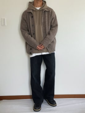 「アイテム（カーディガン/ボレロ、ブラウン系）」を使った、EITAさん（メンズ・168cm）の秋コーディネート