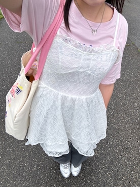 「coca（coca）（コカ）のアイテム（Tシャツ/カットソー）」を使った、Ranaさん（レディース・156cm）の夏コーディネート