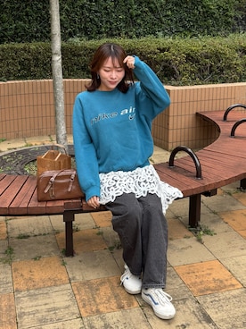 「Kastane（カスタネ）のバテンレースチュニック（チュニック、ホワイト系）」を使った、Okayuさん（レディース・159cm）の春コーディネート