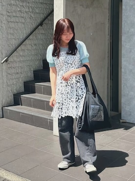 「アイテム（チュニック、ホワイト系）」を使った、Okayuさん（レディース・159cm）の秋コーディネート