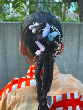 「TSUMORI CHISATO（ツモリチサト）のアイテム（浴衣）」を使った、kanikaniさん（キッズ・120cm）の夏コーディネート