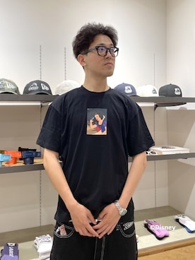 「Disney（ディズニー）のSNOW WHITE / S/S TEE（Tシャツ/カットソー、ブラック系）」を使った、たかきさん（メンズ・180cm）の夏コーディネート