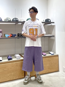 「XLARGE（エクストララージ）のXTRA FOOTBALL JERSEY（Tシャツ/カットソー、ホワイト系）」を使った、たかきさん（メンズ・180cm）の夏コーディネート