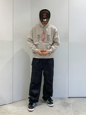 「XLARGE（エクストララージ）のアイテム（帽子）」を使った、たかきさん（メンズ・180cm）の冬コーディネート
