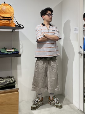 「XLARGE（エクストララージ）のSTRIPE ZIP POLO SHIRT（Tシャツ/カットソー、グレー系）」を使った、たかきさん（メンズ・180cm）の夏コーディネート