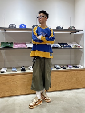 「XLARGE（エクストララージ）のLA FOOTBALL L/S SHIRT（Tシャツ/カットソー、ブルー系）」を使った、たかきさん（メンズ・180cm）の夏コーディネート