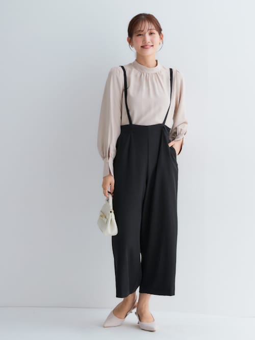 セール】小さいサイズ ハイウエストワイドサロペット 低身長さん