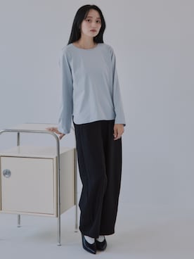 「nissen（ニッセン）の【9月3日PM12時より販売開始】小さいサイズ　【Petimoさん企画】レイヤードTシャツ　低身長さん・小柄女性（Tシャツ/カットソー）」を使った、nissen Petit Modelsさん（レディース・153cm）の秋コーディネート