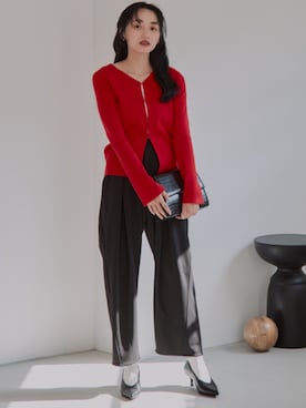 「nissen（ニッセン）の小さいサイズ　ポンチクロスタックパンツ　低身長さん・小柄女性（Pants、ブラック系）」を使った、nissen Petit Modelsさん（レディース・153cm）の秋コーディネート