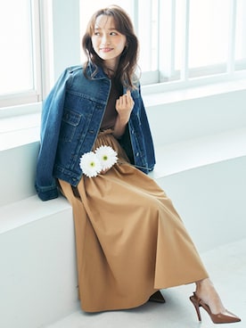 「ドッキングワンピ」｜「アイテム（デニムジャケット）」を使った、nissen Petit Modelsさん（レディース・153cm）の冬コーディネート