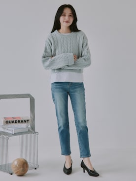 「nissen（ニッセン）の【9月3日PM12時より販売開始】小さいサイズ　【Petimoさん企画】レイヤードTシャツ　低身長さん・小柄女性（Tシャツ/カットソー）」を使った、nissen Petit Modelsさん（レディース・153cm）の秋コーディネート