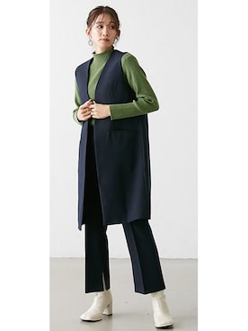 「レギュラー」｜「アイテム（ノーカラーコート）」を使った、nissen Petit Modelsさん（レディース・153cm）の秋コーディネート