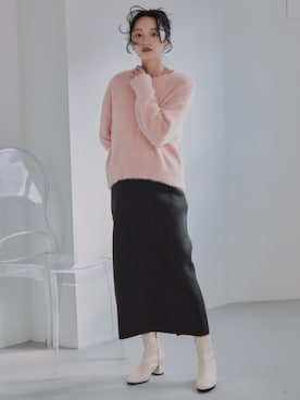 「nissen（ニッセン）の小さいサイズ　リブニットスカート　低身長さん・小柄女性（Skirts、グレー系）」を使った、nissen Petit Modelsさん（レディース・153cm）の秋コーディネート