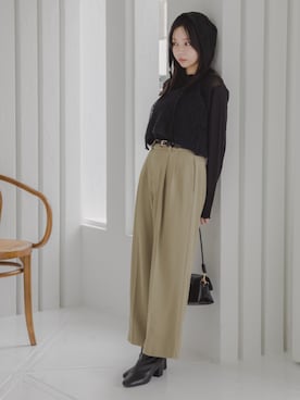 「nissen（ニッセン）のアイテム（Tシャツ/カットソー）」を使った、nissen Petit Modelsさん（レディース・155cm）の秋コーディネート