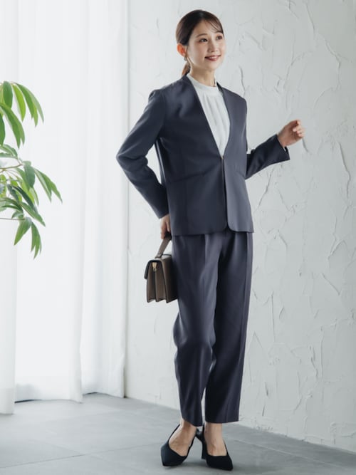 小さいサイズ 【レディーススーツ】パンツスーツ2点セット（ノー